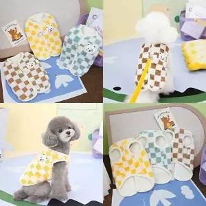 뽀글이 후리스 체커보드 2겹 D링 똑딱이 단추 강아지 고양이 하네스 조끼