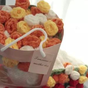 꽃다발 담요 완제품 로즈 장미꽃 오렌지 레드 무릎 원형 니트 블랭킷 담요