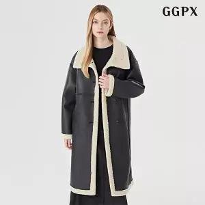 [GGPX]양털 하이넥 버튼 레더 무스탕 롱 코트 (GODJH011D)