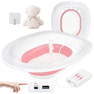 전기 좌욕탕, 치질용 변기용 산후조리용 여성용 좌욕 키트, 자동 플러싱, 접이식, 범용 변기에 (핑크 일렉트릭)