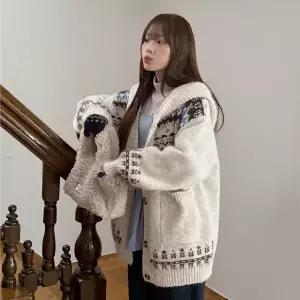 [빅사이즈]이블렛 미퓨아 노르딕 울 니트 후드 가디건 제이스타일