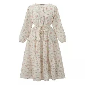 [르샵]잔꽃 셔링 허리 스트링 롱 원피스 (DQ1OW004A)