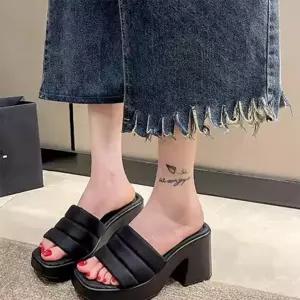 고급 여성용 키높이 통굽 슬리퍼 - 삼선 디자인, 여름 웨지힐