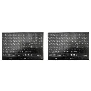 BG-2Pc 풀 사이즈 러시아어 키보드 스티커 문자 알파벳 레이아웃 스티커 노트북 데스크탑 PC용 러시아어 - 흰색 글자