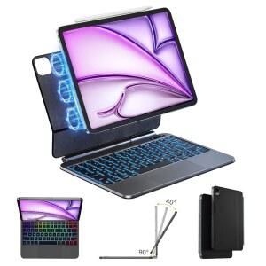케이스 키보드 에어 13인치 M3 2025 / M2 2024 프로 12.9인치 6 5 4 3세대 7가지 색상 백라이트 이지 세트 플로팅 캔틸레버 스탠드 얼룩 방지 표면 멀티터치 트랙패드용 WIWU