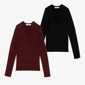 [LACOSTE] 라코스테 여성 립조직 브이넥 스웨터 (AF0625)