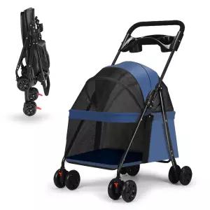 탈착식 및 캐리어가 있는 소형견용 PawLuxe 4륜 반려동물 유모차 통기성 메쉬가 접이식 방수견 컵 홀더