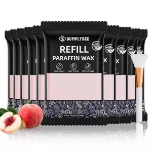 범플리비 파라핀 왁스 키트 - 실리콘 브러시 피부 보습 기름지지 않고 쉬운 필링으로 복숭아 향 리필 10팩