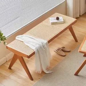 실내용 라탄 나무벤치 카페 의자 2인용