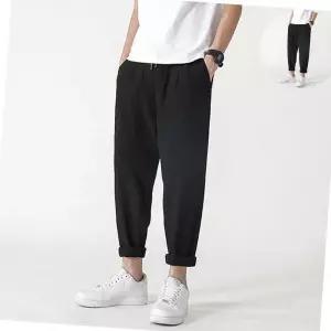 9부 배기팬츠 남성 3컬러 허리밴딩 린넨 일자팬츠