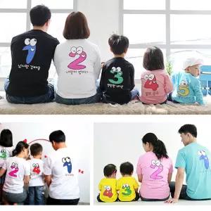 핸드아트 가족티/호칭/교회/단체티/패밀리룩/돌사진촬영 한글 숫자가족 등번호 반팔