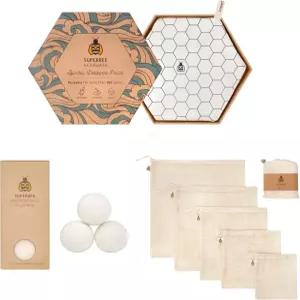 슈퍼비 세탁 키트 - 에코 여행 케미컬 프리 민감성 피부 대체 300개 하중 울 드라이어 볼 3개 천연 섬유