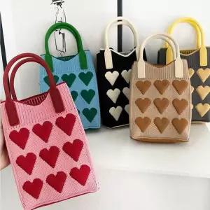 [라일리] Rly 하트 미니 니트 토트백 크로스백 핸드폰 소지품 가방