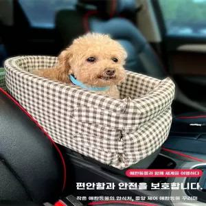 애견카시트 콘솔카시트 차시트 체크패턴 반려견 강아지 콘솔박스 오아브로