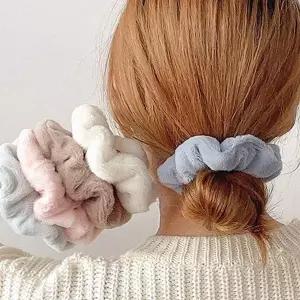 부드러운 밍크 퍼 곱창 헤어슈슈 볼륨감 헤어밴드 겨울 따뜻한 여성 머리끈 액세서리