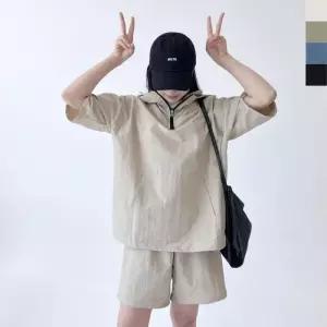 [라일리의류] Rly T 60W 여자 후드 아노락세트 커플 셋업 반팔