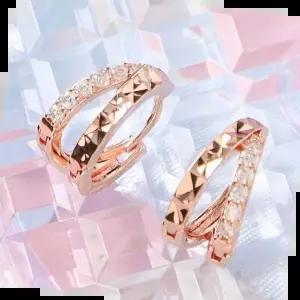 14K 골드필드 핀 큐빅 컷팅 더블 링 원터치링 귀걸이