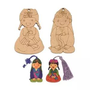 전통 신랑신부(2종 택1)+수술 10EA 복주머니 새해 한복 신랑 신부 펜던트 팬던트 mdf 나무DIY.채색 색칠 만