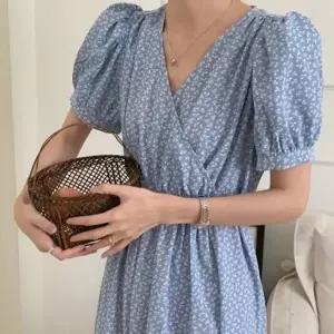 꽃무늬 시원해보이는 브이넥 꽃원피스 랩원피스 패턴 (KYR-WD8C551)