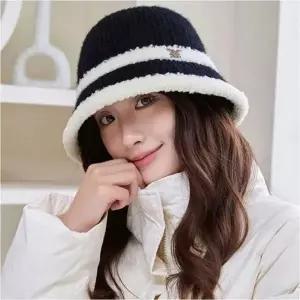 겨울 방한 배색 버킷햇 니트 겨울모자 여자 벙거지모자 따뜻한