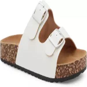 요키 지에나48세 여아 샌들 조절 가능한 플랫 쿠션 버클 여름 코르크 더블