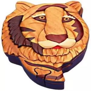 타이거 수공예 목재 인타르시아 퍼즐 있는 상자 모든 구획이 비밀 이국적인 숲 천연