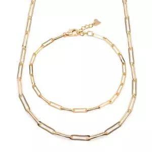 14K 심플 레이어드 1mm 클립체인 주얼리세트 (목걸이+팔찌) IRS29839