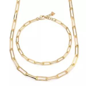 14K 심플 레이어드 2mm 클립체인 주얼리세트 (목걸이+팔찌) IRS29840