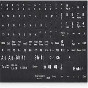 PC 컴퓨터 노트북 데스크톱 키보드용 범용 영어 키보드 스티커 교체용 검은색 배경과 흰색 큰 글씨영어