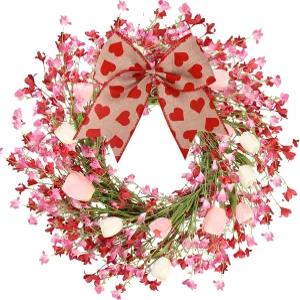 스그벡시 20인치 인조 핑크 플라워 화환 가짜 튤립 화환과 버랩 보우 베리 봄여름 선물용 수제 축제 정문