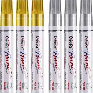 해외 금과 은 페인트 펜 암석 목재 금속 플라스틱 캔버스 유리 세라믹 고무용 6팩 오일 기반 영구 마커