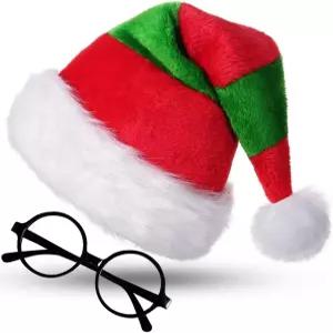 안경 세트가 있는 고르블 산타 모자 여성 남성용 크리스마스 연말 파티용 성인 벨벳
