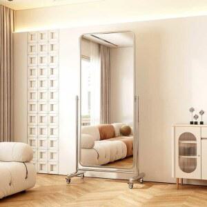 조명 전신거울 스테인리스 매장용 쇼핑몰 심플 전신 바퀴달린 스탠드 메이크업 미팅 카페 이동식 스틸 베 영상 166x60 매장