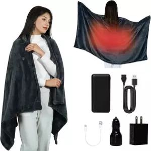 MIMYTH 무선 온열 담요 후드가 장착된 아늑한 휴대용 배터리 3Temp 20000mAh 캠핑용 웨어러블 차량용