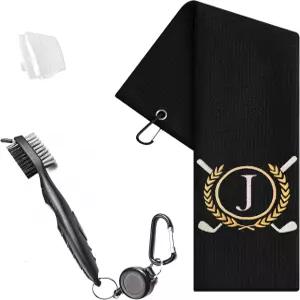 YLXLSM 남성용 골프백 개인 맞춤형 골프 타월 재미있는 커스텀 레터 J 자수 클립 클럽 브러시 홈 클리너