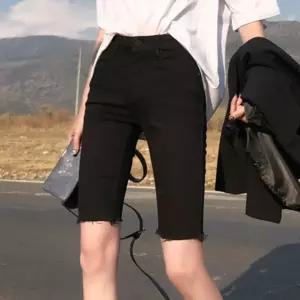 5부 여성반바지 데님숏팬츠 핫팬츠 스판 팬츠 블랙 하이웨스트 숏팬츠 여성
