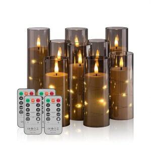 팬딩 스타 양초와 로맨틱한 내장된 배터리 없는 작동 타이머, led 리모컨, 안정적인 양초, 불 쉘(그레이) 아크릴 18팩 분위기와 스트링이 위한 집 장식을 깜박임