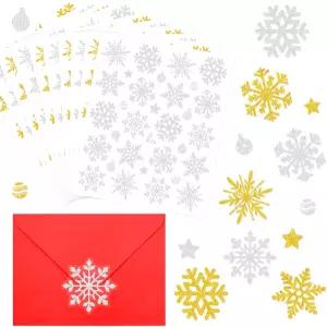 홀리데이 카드 봉투 포장 장식용 팬시 랜드 크리스마스 봉인 스티커 글리터 눈송이 골드 실버 라벨 200개