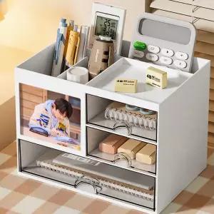 수납 정리함 플라스틱 서랍형 오거나이저 다용도 정리함 화이트 3단 데스크 필기구 사무실 화장대 펜꽂이