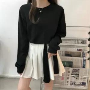 [반애] 하이틴 꾸안꾸 루즈핏 크롭 블랙 긴팔티