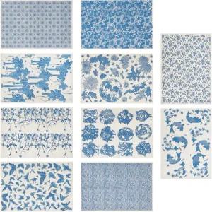 웨비디 10가지 스타일 언더글레이즈 세라믹 데칼 블루 패턴 도자기 클레이 글레이즈 아트용 종이 시트