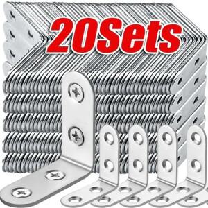 20-1pcs L 모양의 코너 버팀대 스테인레스 스틸 조인트 브래킷 90도 커넥터 패스너 가구 선반 캐비닛 지원