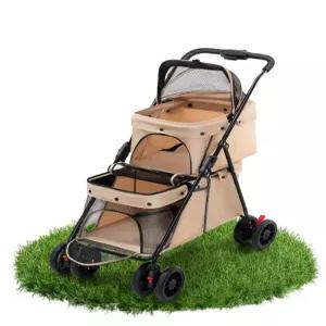 프라이빗 강아지 2단 분리형 원터치 개모차 폴딩 쌍둥이 애견유모차 홑겹 접이식