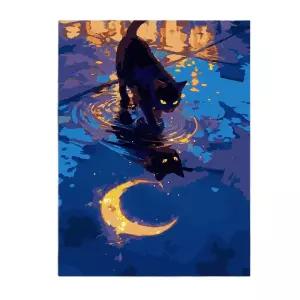 DIY 명화그리기 유화그리기 검은 그림 백 감성 달 동물화 일러스트 고양이