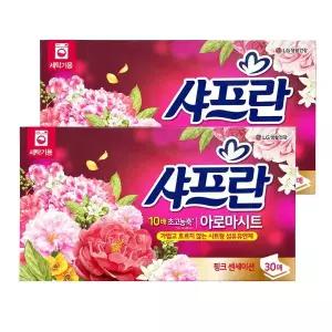 엘지생활건강 샤프란 아로마시트 30매 x 2개 핑크센세이션향 뽑아쓰는 섬유유연제 섬유시트 세제