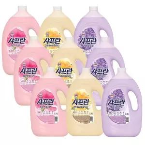 샤프란 핑크센세이션 코튼베이비파우더 릴렉싱아로마 3.1L 용기 3종패키지 X 3 실내건조 섬유유연제