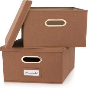 ZICoto 장식 파일 정리함 상자 2개 세트 - 접이식 린넨 캐비닛 손잡이가 있는 모든 문서 및 걸이식 폴더