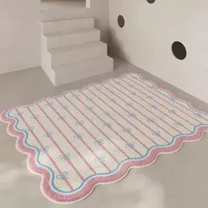 핑크 리본 물결 러그 스트라이프 침실 카펫 거실 침대옆 인테리어 현관 매트 분홍색