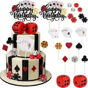 게르니엘 20개 카지노 케이크 장식 세트에는 폼 주사위 포커 컵케이크 토퍼 생일 축하 파티용 칩