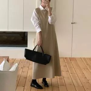 [하프클럽/]코튼 레이어드 원피스 롱 민소매 나시 뷔스티에 A라인